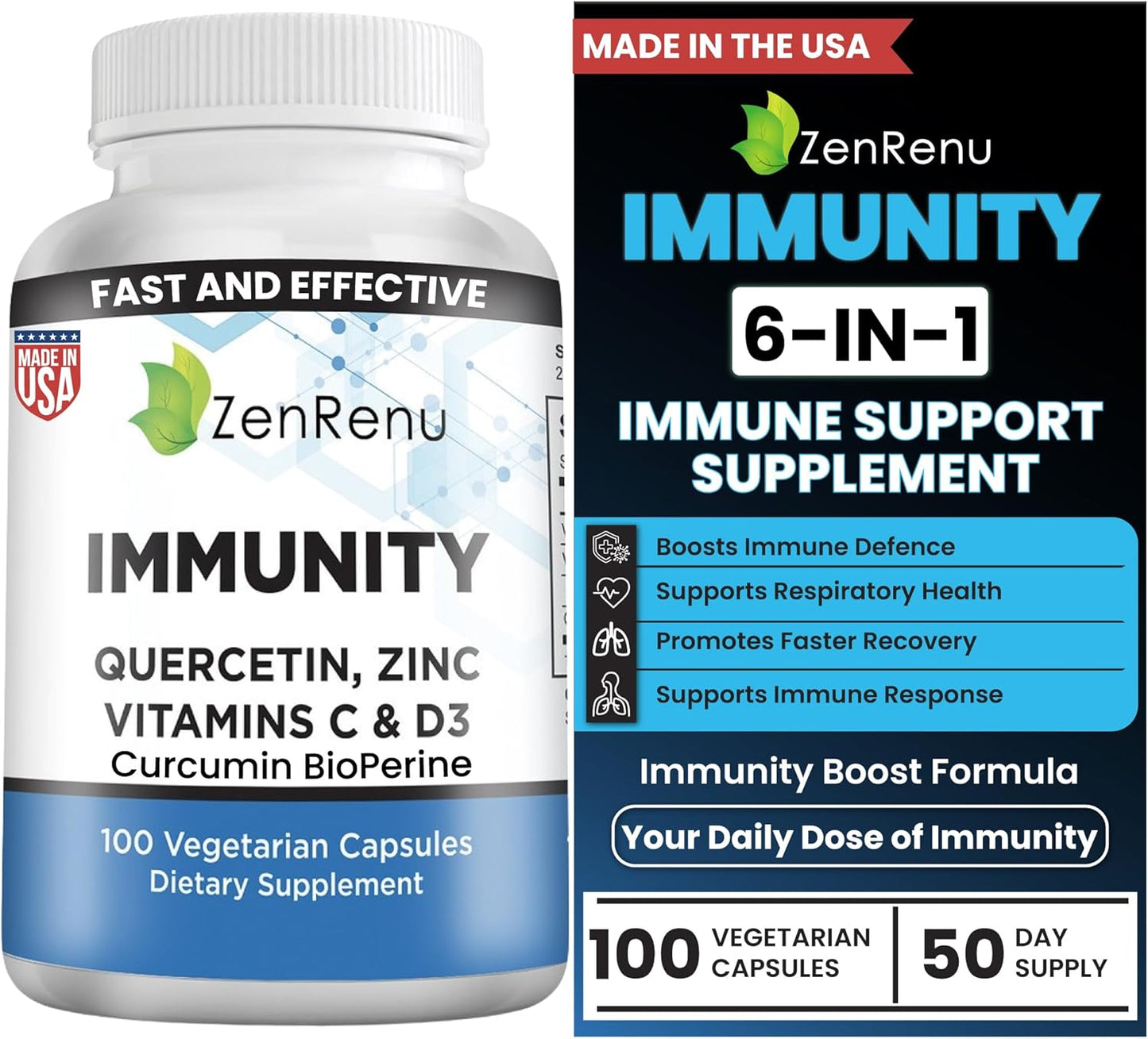 Immunity Booster: Zenrenu Quercetin 700mg Supplement with Zinc, Vitamin C, D, and Curcumin - 100 Vegetarian Capsules