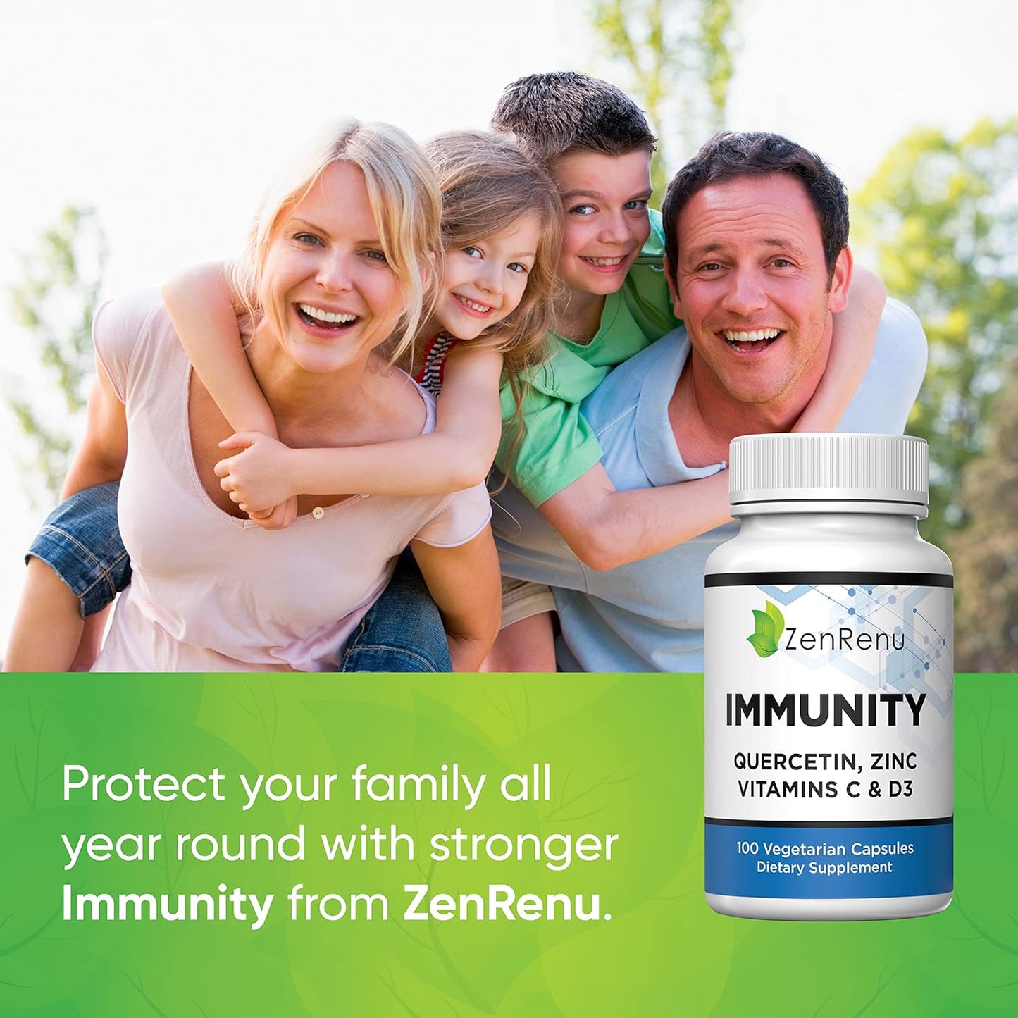 Immunity Booster: Zenrenu Quercetin 700mg Supplement with Zinc, Vitamin C, D, and Curcumin - 100 Vegetarian Capsules