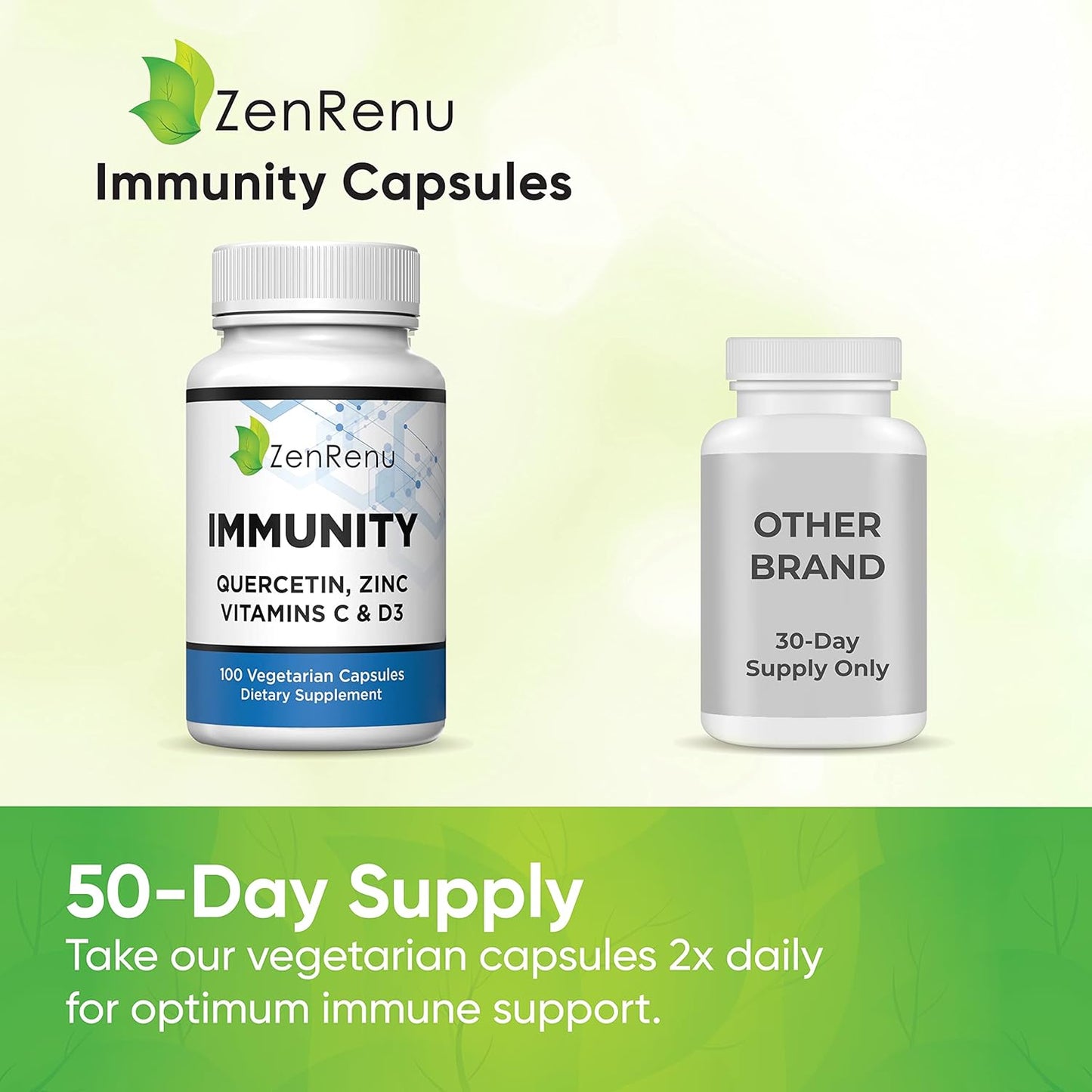 Immunity Booster: Zenrenu Quercetin 700mg Supplement with Zinc, Vitamin C, D, and Curcumin - 100 Vegetarian Capsules