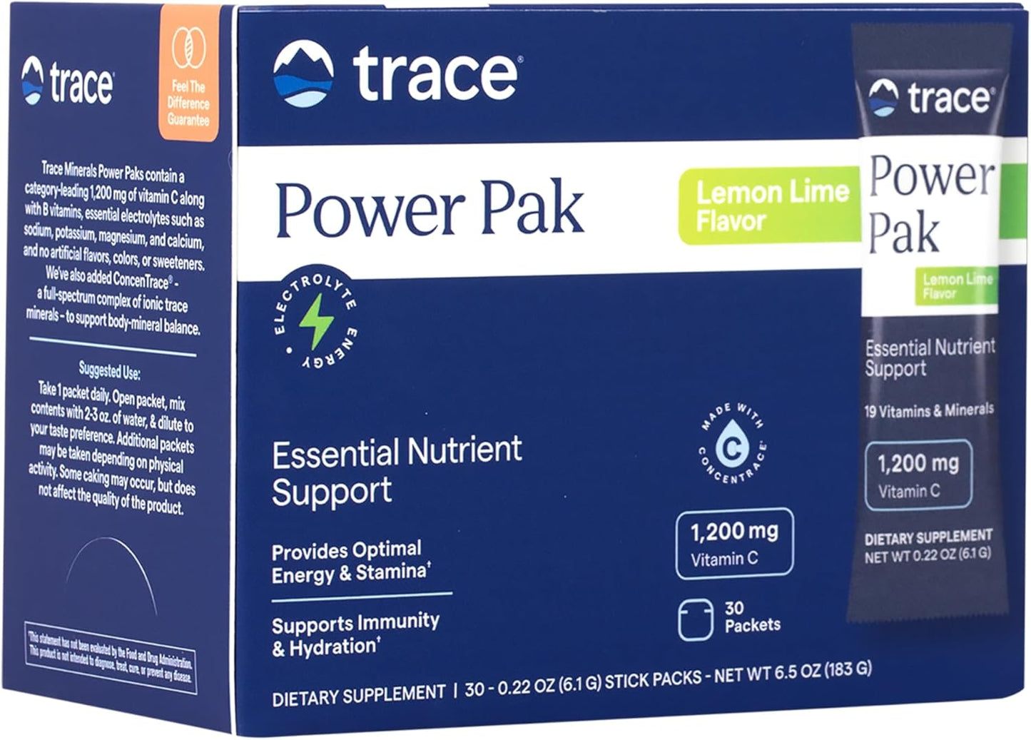 Immunity Boosting Electrolyte Powder Packets with Trace Minerals - Lemon Lime Flavor - 30 Packets - Vitamin C, Zinc, Magnesium - Hydration and Energy Support