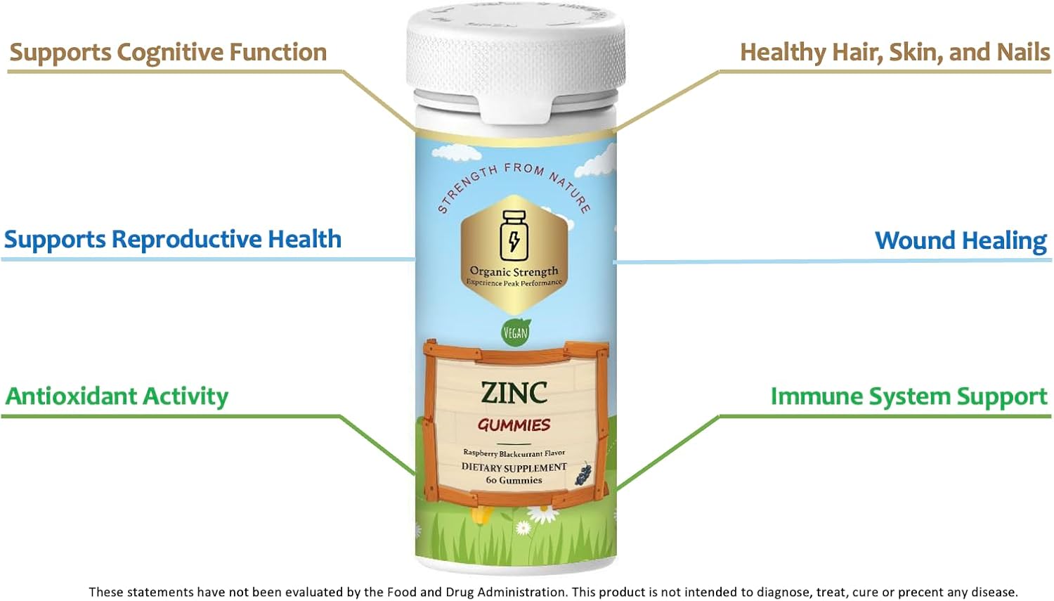 Immunity-Boosting Organic Vegan Zinc Pectin Gummies - 50mg Zinc, 455% Daily Intake (60 Count) for Health Support