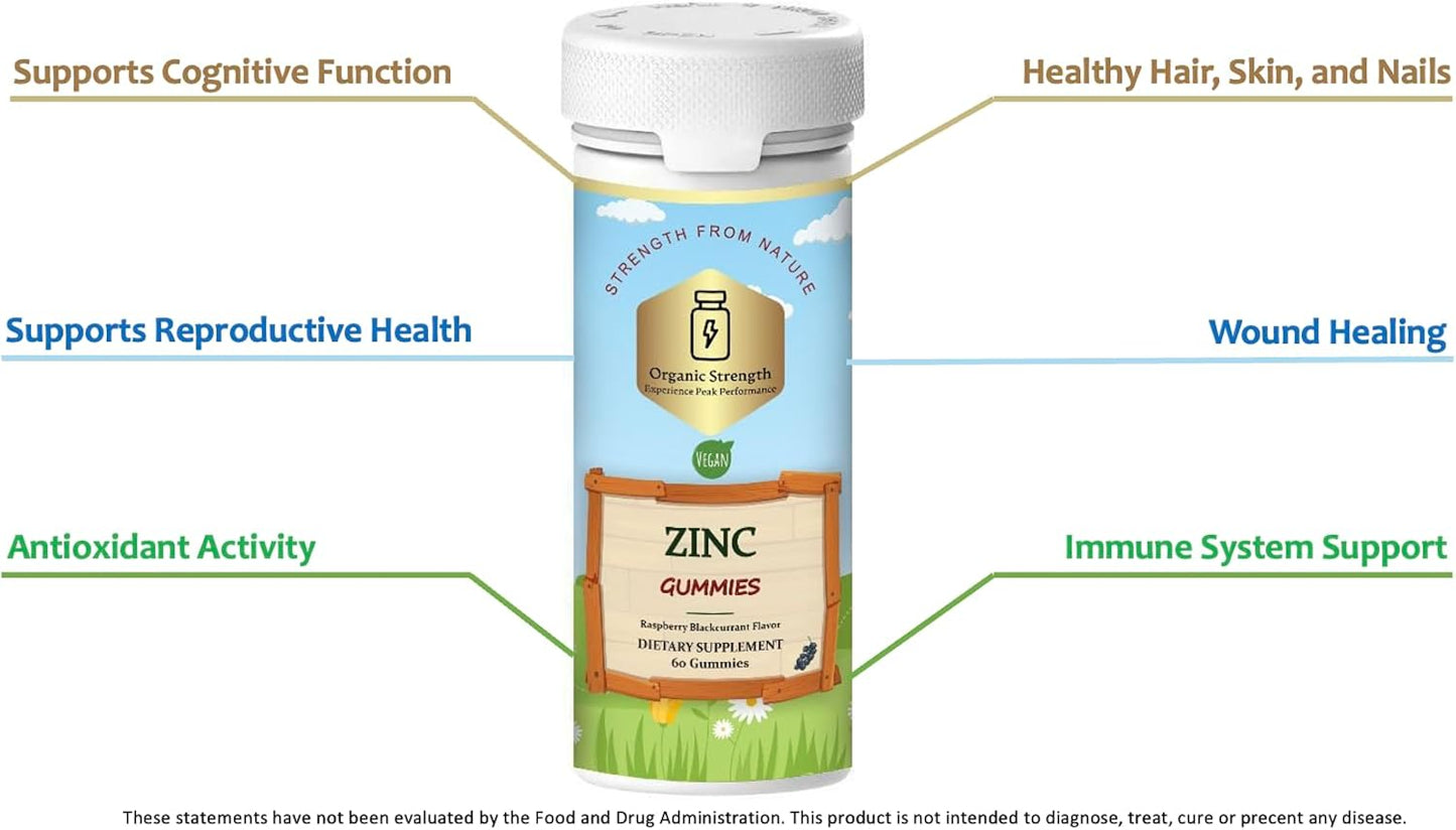 Immunity-Boosting Organic Vegan Zinc Pectin Gummies - 50mg Zinc, 455% Daily Intake (60 Count) for Health Support