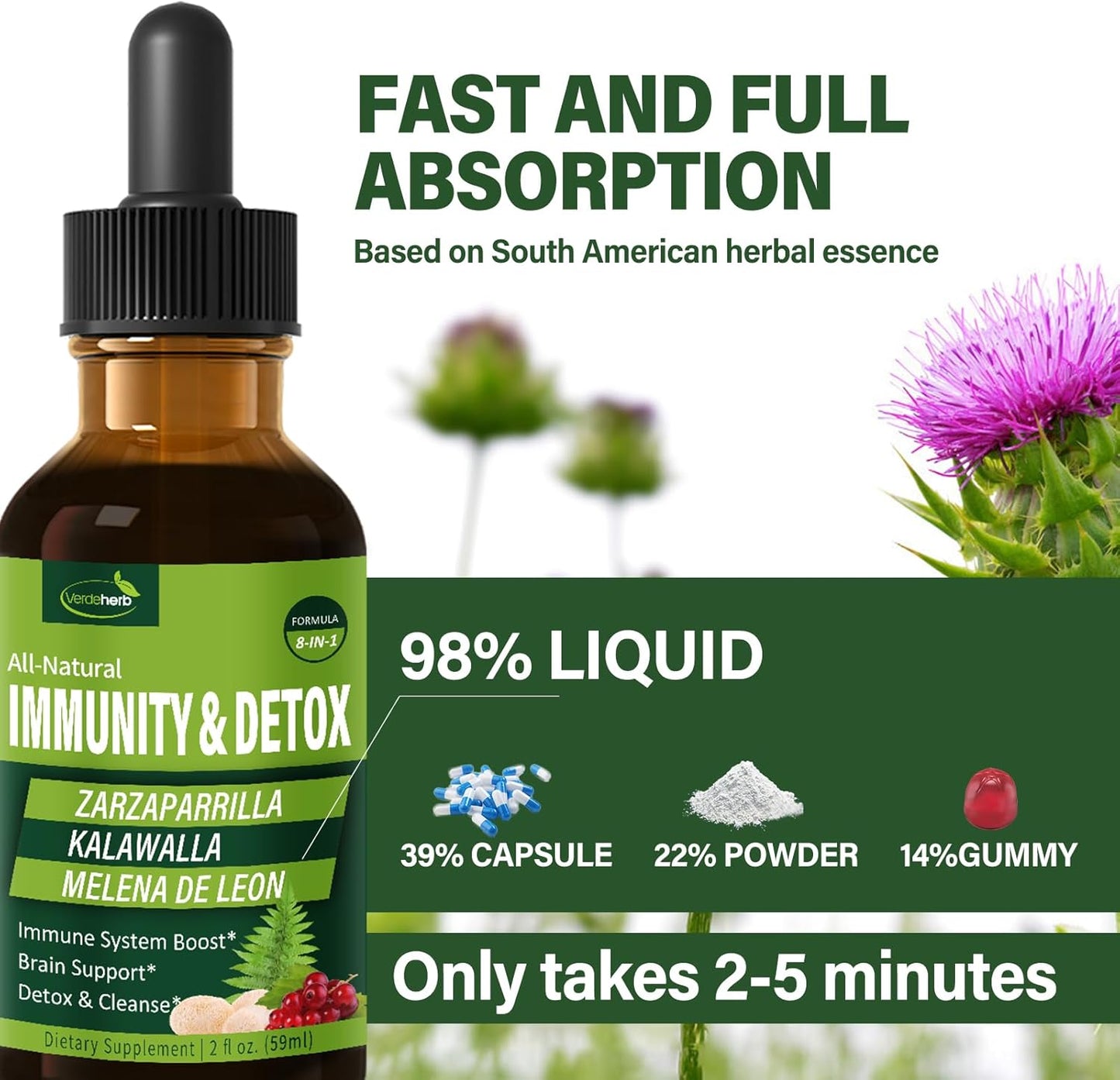 Immunity & Detox Drops with Sarsaparilla, Kalawalla Root, and Lion's Mane - Natural Herbal Support Formula - 2oz