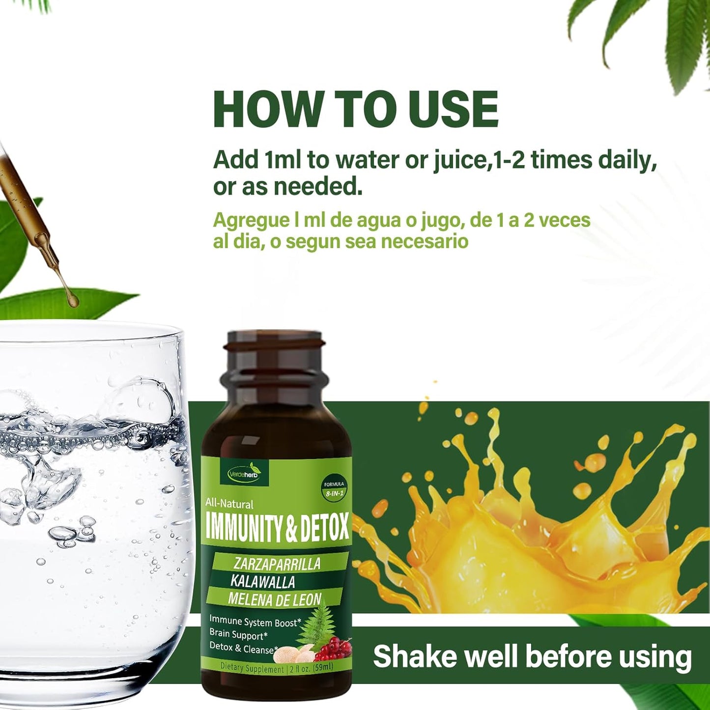 Immunity & Detox Drops with Sarsaparilla, Kalawalla Root, and Lion's Mane - Natural Herbal Support Formula - 2oz