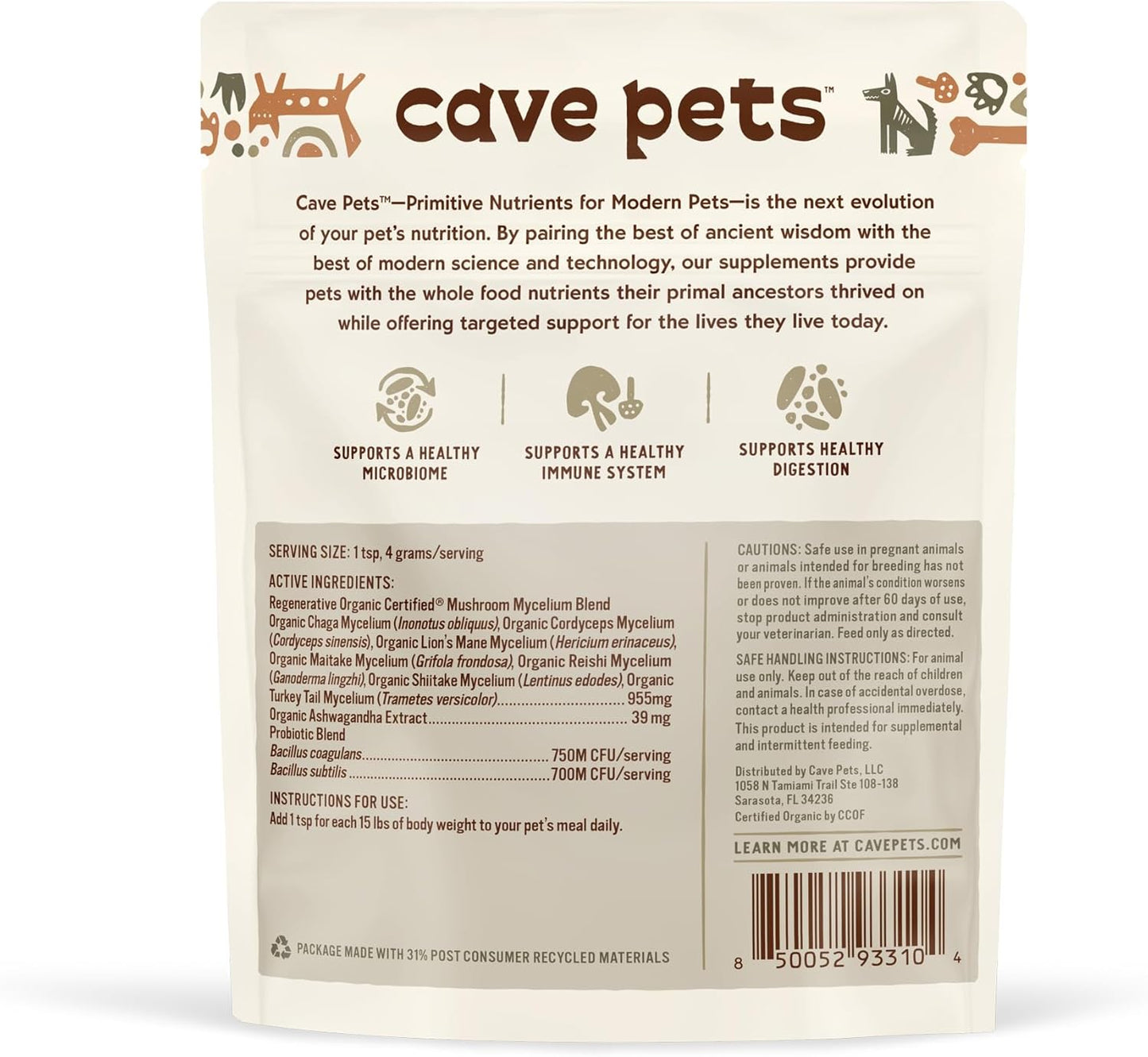 Immunity & Digestive Health Support Dog Probiotic Powder with Multi-Shroom Blend - 90 Servings