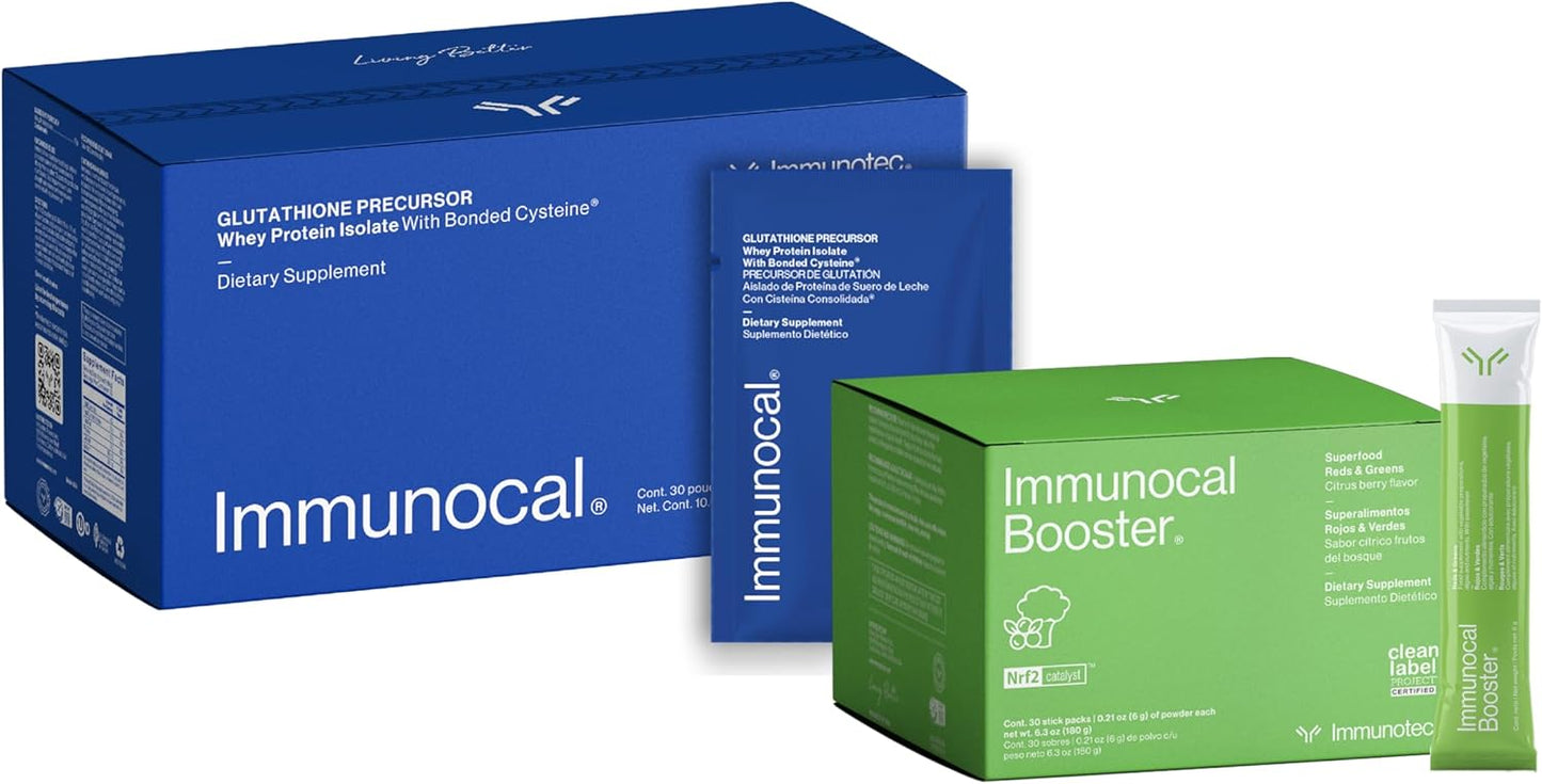 ImmunoCal Pack: Glutathione Precursor & Whey Protein Isolate - Antioxidant Boost, Immune Support, 30 Servings x 2 - Dietary Supplement with Fruits & Veggies