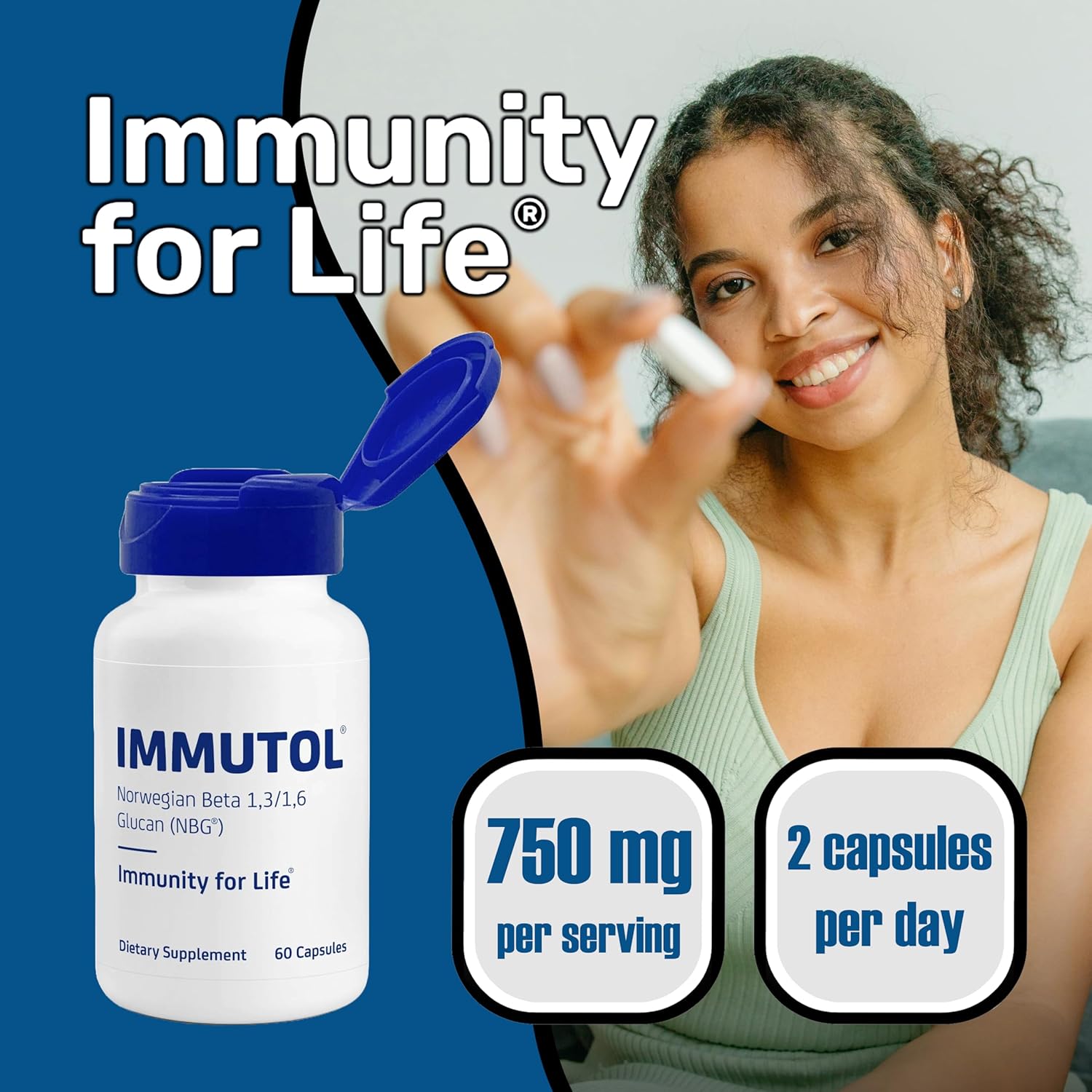Immunocorp Immutol Immune Support Supplement - 750mg Beta Glucan 1,3 1,6 - Natural Ingredients, High Potency for Immunity and Wellness - 60 Capsules