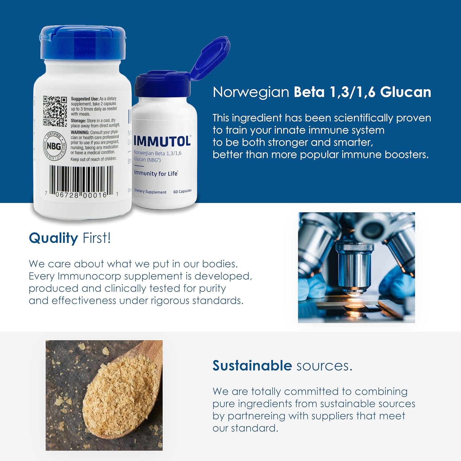 Immunocorp Immutol Immune Support Supplement - 750mg Beta Glucan 1,3 1,6 - Natural Ingredients, High Potency for Immunity and Wellness - 60 Capsules