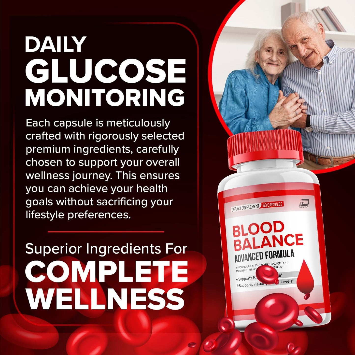 Indelo Blood Balance Capsules - All Natural Maximum Strength Supplement for Healthy Blood Levels - 60 Capsules