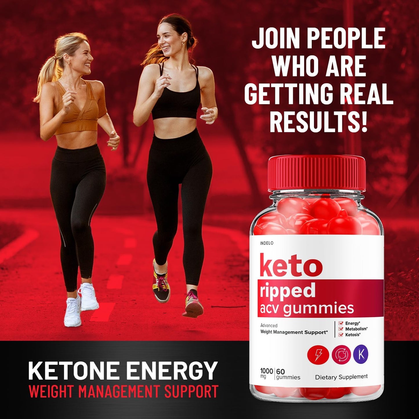 Indelo Keto Ripped ACV Gummies - Advanced Weight Management Supplement with Apple Cider Vinegar - Extra Strength (60 Gummies)
