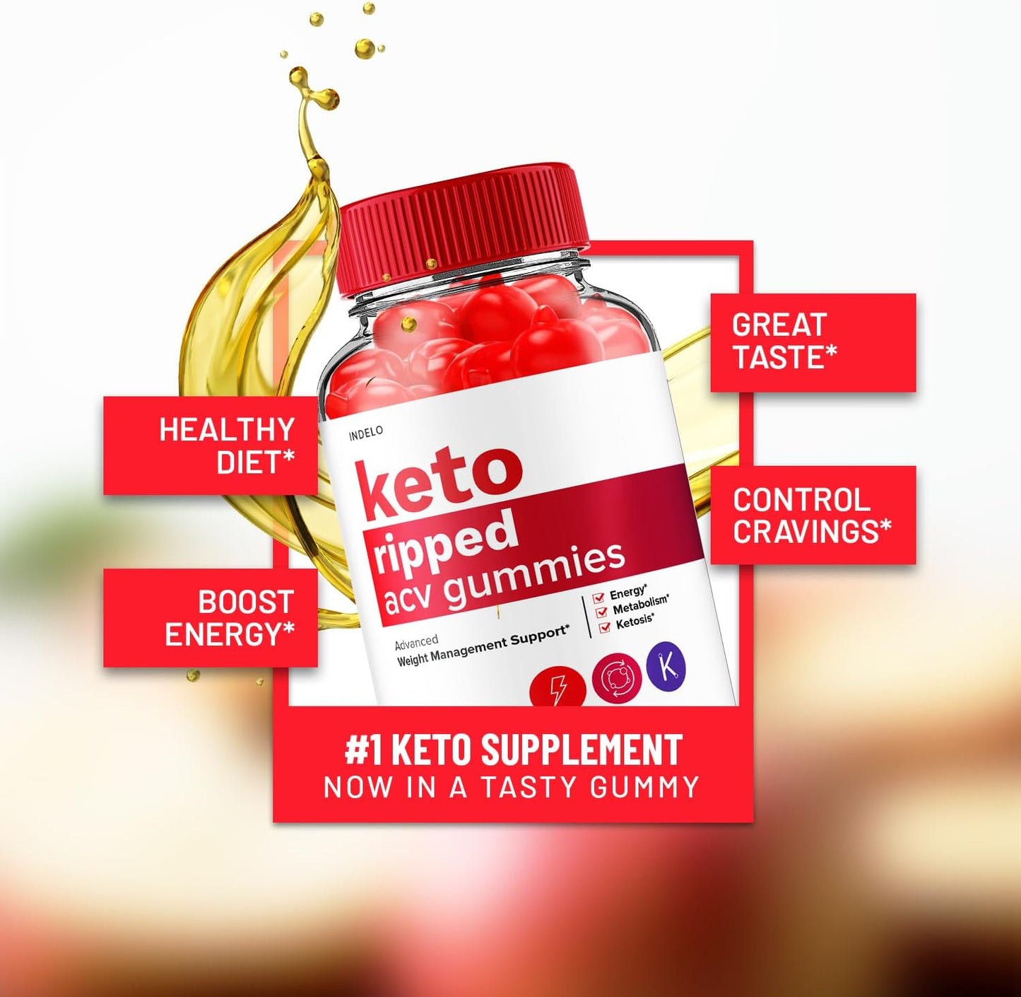 Indelo Keto Ripped ACV Gummies - Advanced Weight Management Supplement with Apple Cider Vinegar - Extra Strength (60 Gummies)