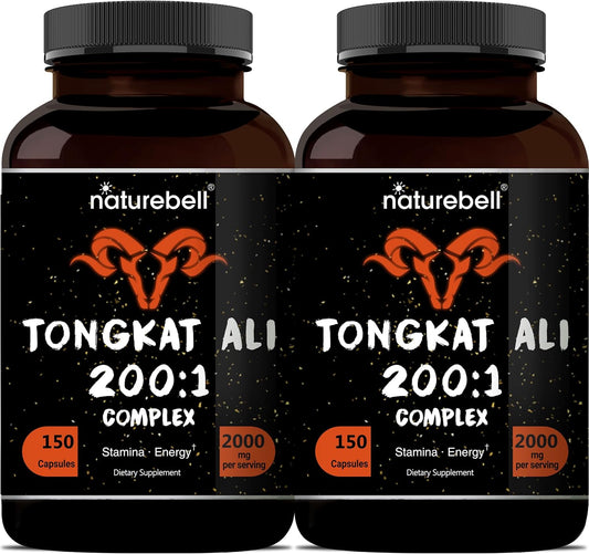 Indonesian Tongkat Ali 200:1 Extract with Panax Ginseng, 2000mg Per Serving for Men's Energy, Stamina, & Health Support - 300 Capsules