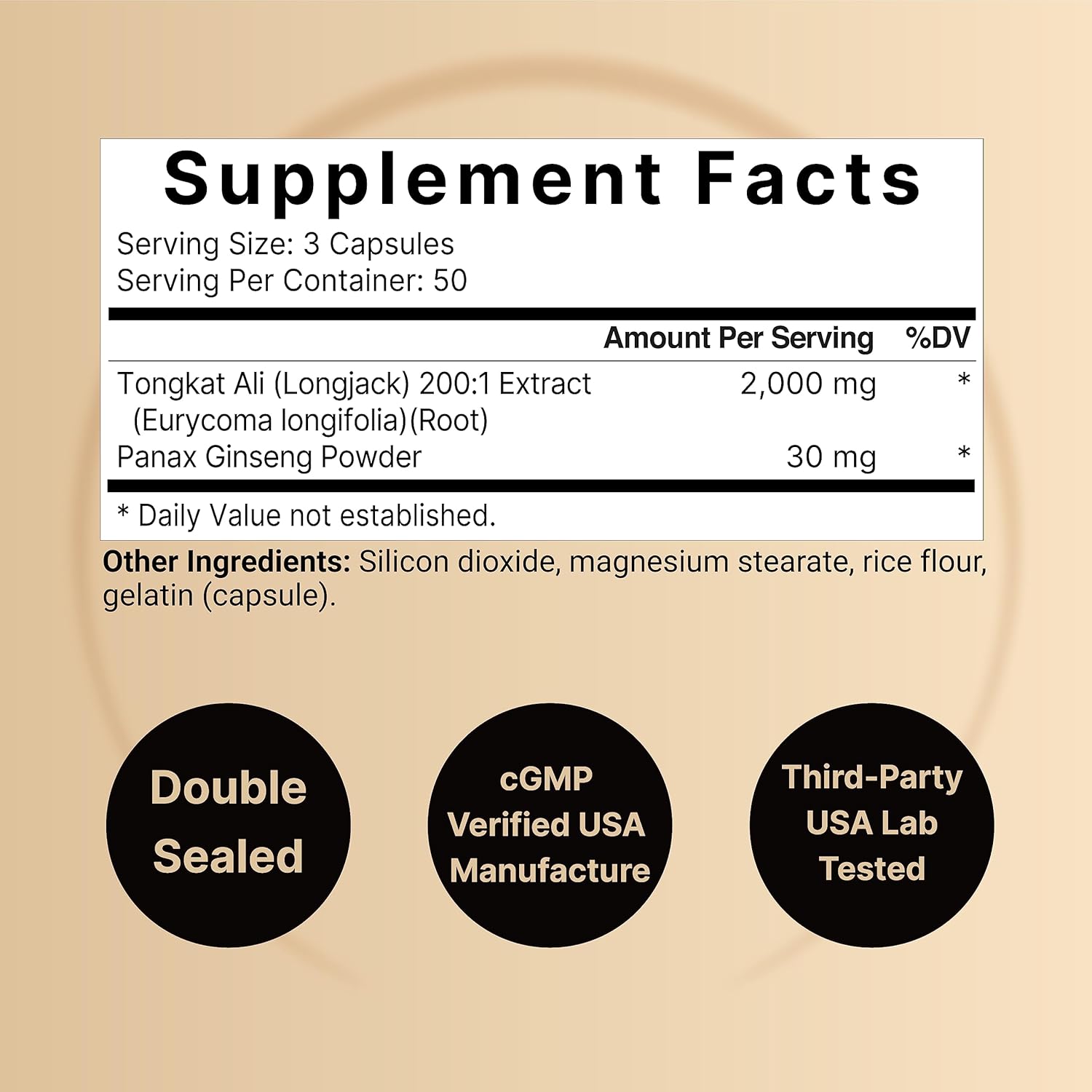 Indonesian Tongkat Ali 200:1 Extract with Panax Ginseng, 2000mg Per Serving for Men's Energy, Stamina, & Health Support - 300 Capsules