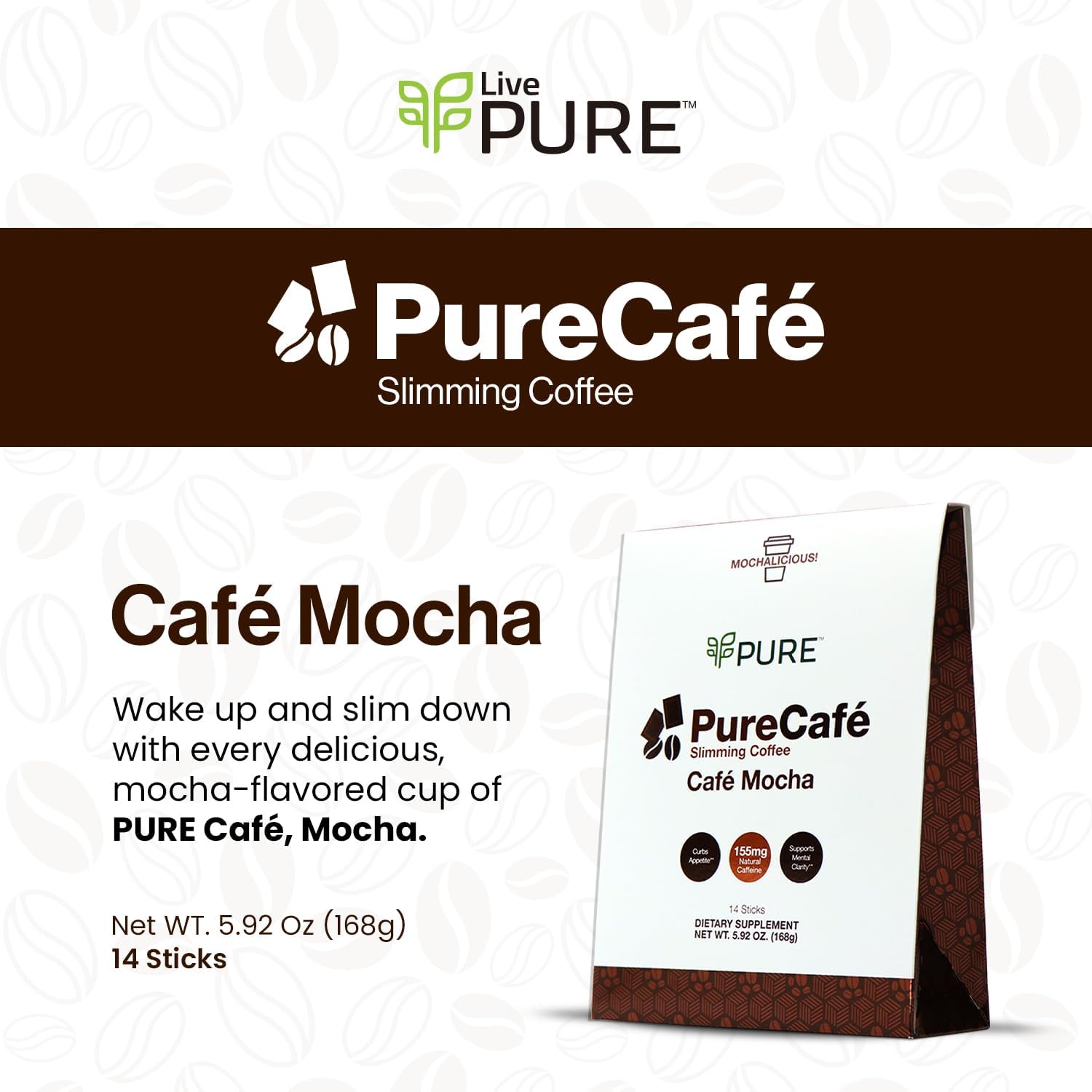 Indulge in PureCafé Mocha with Green Coffee Extract and Garcinia Cambogia for Weight Loss, Boosted with B Vitamins and Oolong Tea - Sweetened with Stevia