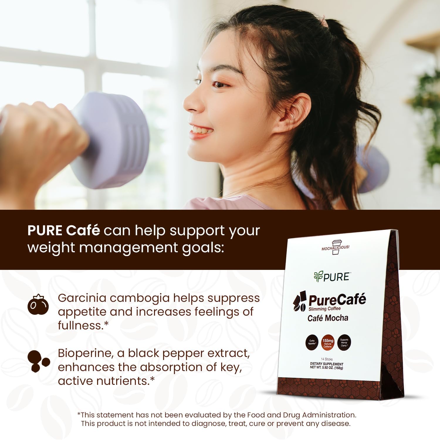 Indulge in PureCafé Mocha with Green Coffee Extract and Garcinia Cambogia for Weight Loss, Boosted with B Vitamins and Oolong Tea - Sweetened with Stevia