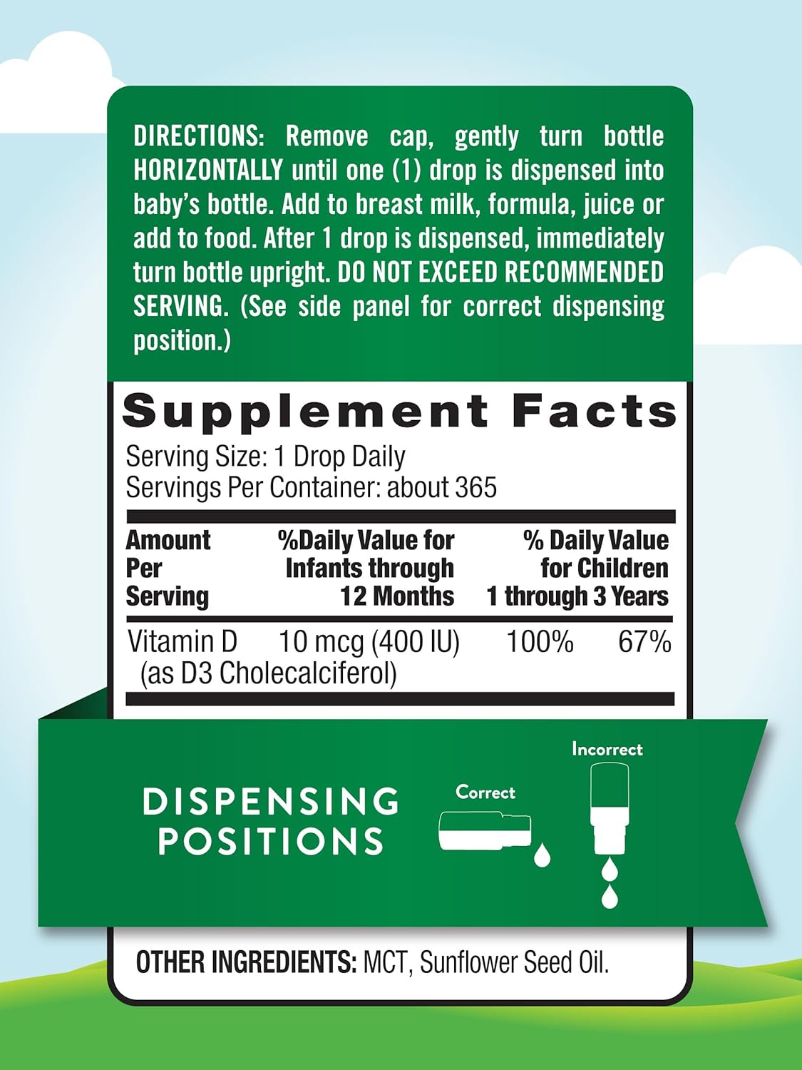 Infant Vitamin D3 Drops | 400 IU | 9.2 mL | Vegetarian & Non-GMO | Kids Supplement