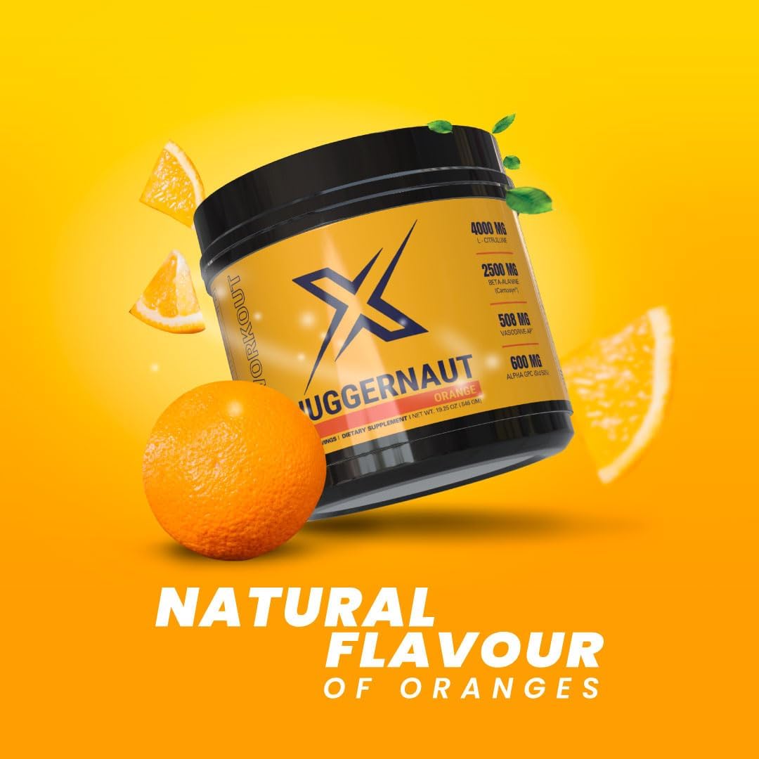 Infinite Labs Juggernaut X Pre-Workout Supplement - Orange Flavor, Enhances Strength, Endurance, Energy - L-Citrulline, Beta-Alanine, Creatine, VasoDrive - 30 Servings