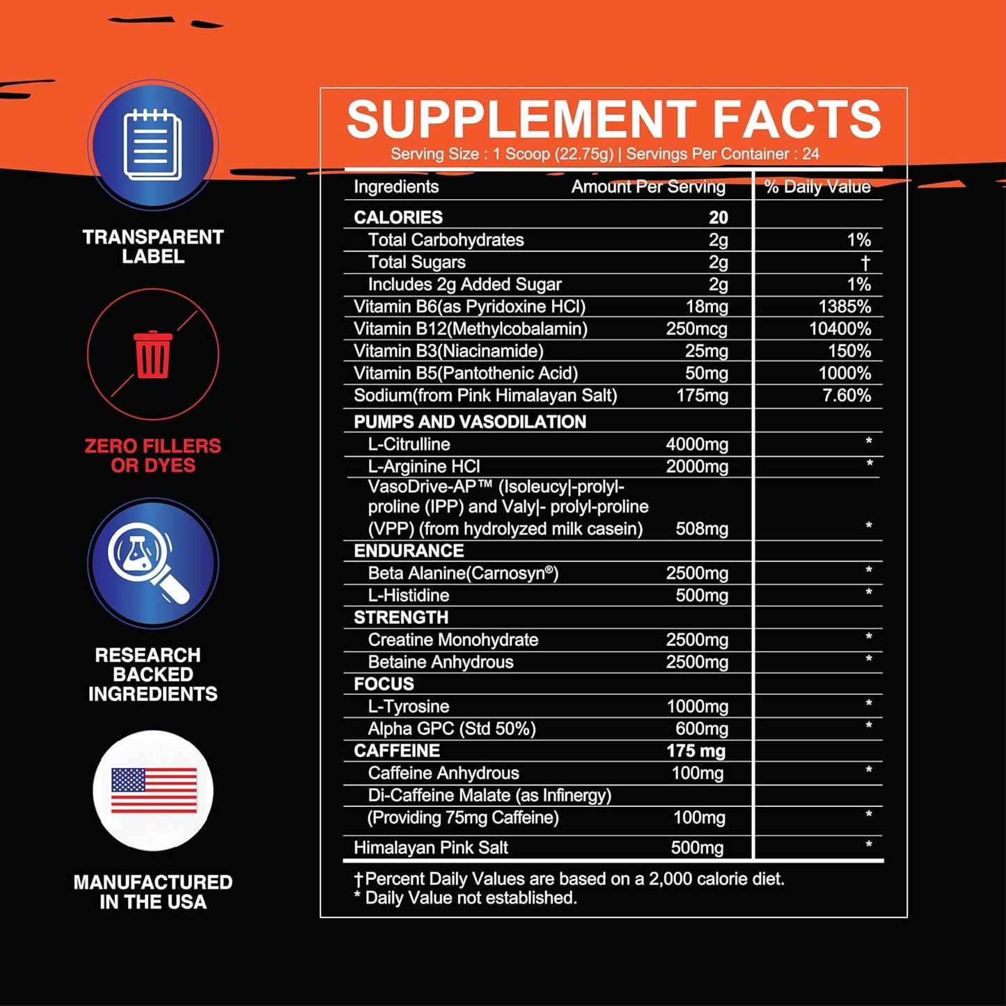 Infinite Labs Juggernaut X Pre-Workout Supplement - Orange Flavor, Enhances Strength, Endurance, Energy - L-Citrulline, Beta-Alanine, Creatine, VasoDrive - 30 Servings