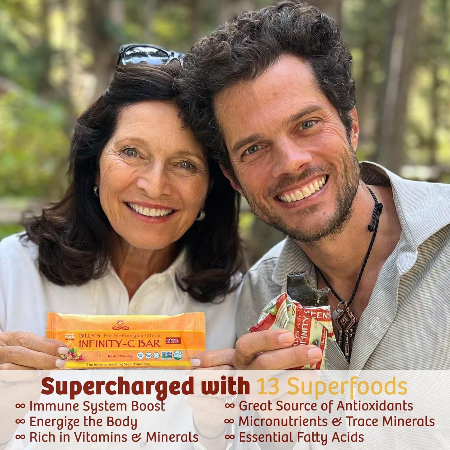 Infinity Greens Infinity C Superfood Bars - Immune Boosting Healthy Energy Bars with Whole Food Vitamin C - Camu Camu, Acerola, Amla, Shilajit - Raw, Gluten Free, Non GMO - 1125mg