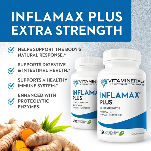 Inflamax® Plus Supplement with Quercetin, Proteolytic Enzymes, Ginger, Turmeric - 121+ Vitaminerals in Veggie Caps