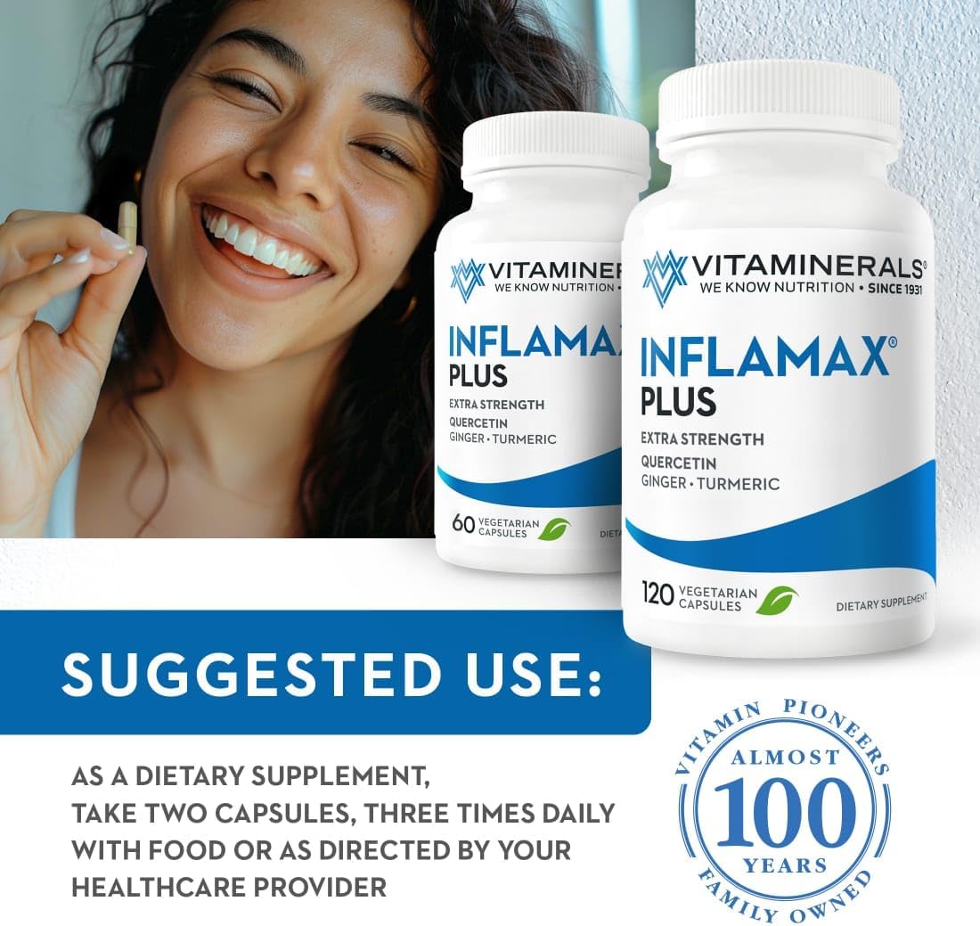 Inflamax® Plus Supplement with Quercetin, Proteolytic Enzymes, Ginger, and Turmeric in Veggie Caps for Immune Support