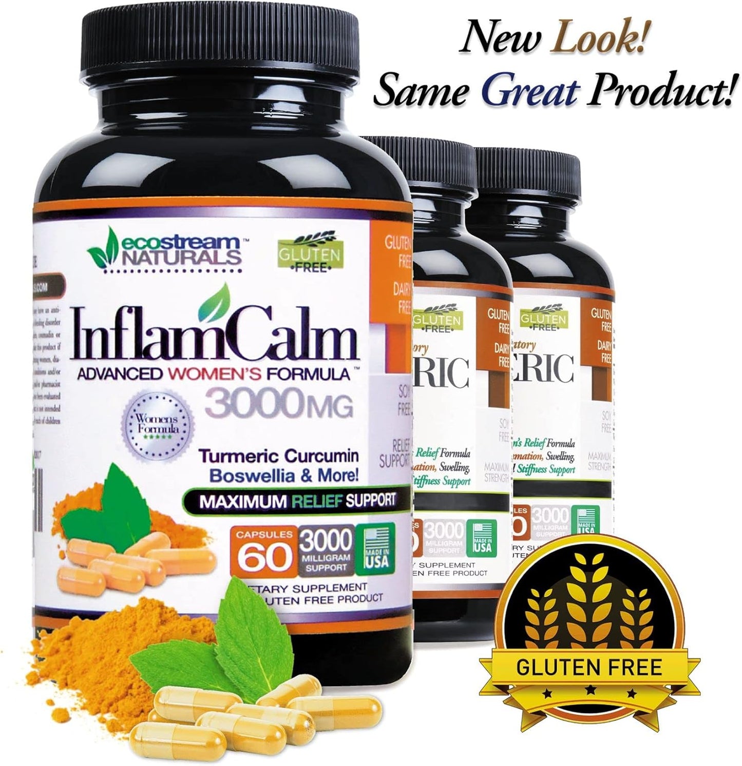 InflamCalm Advanced Women's Formula 3000 with Turmeric, Curcumin, Enzymes, and Boswellia - Vegetarian, Gluten Free