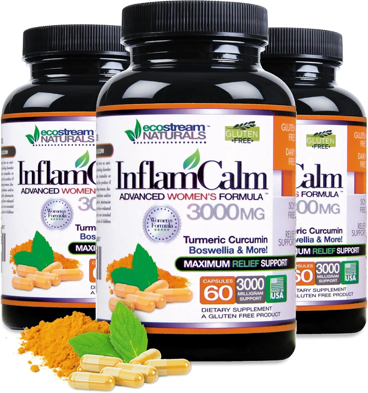 InflamCalm Advanced Women's Formula 3000 with Turmeric, Curcumin, Enzymes, and Boswellia - Vegetarian, Gluten Free