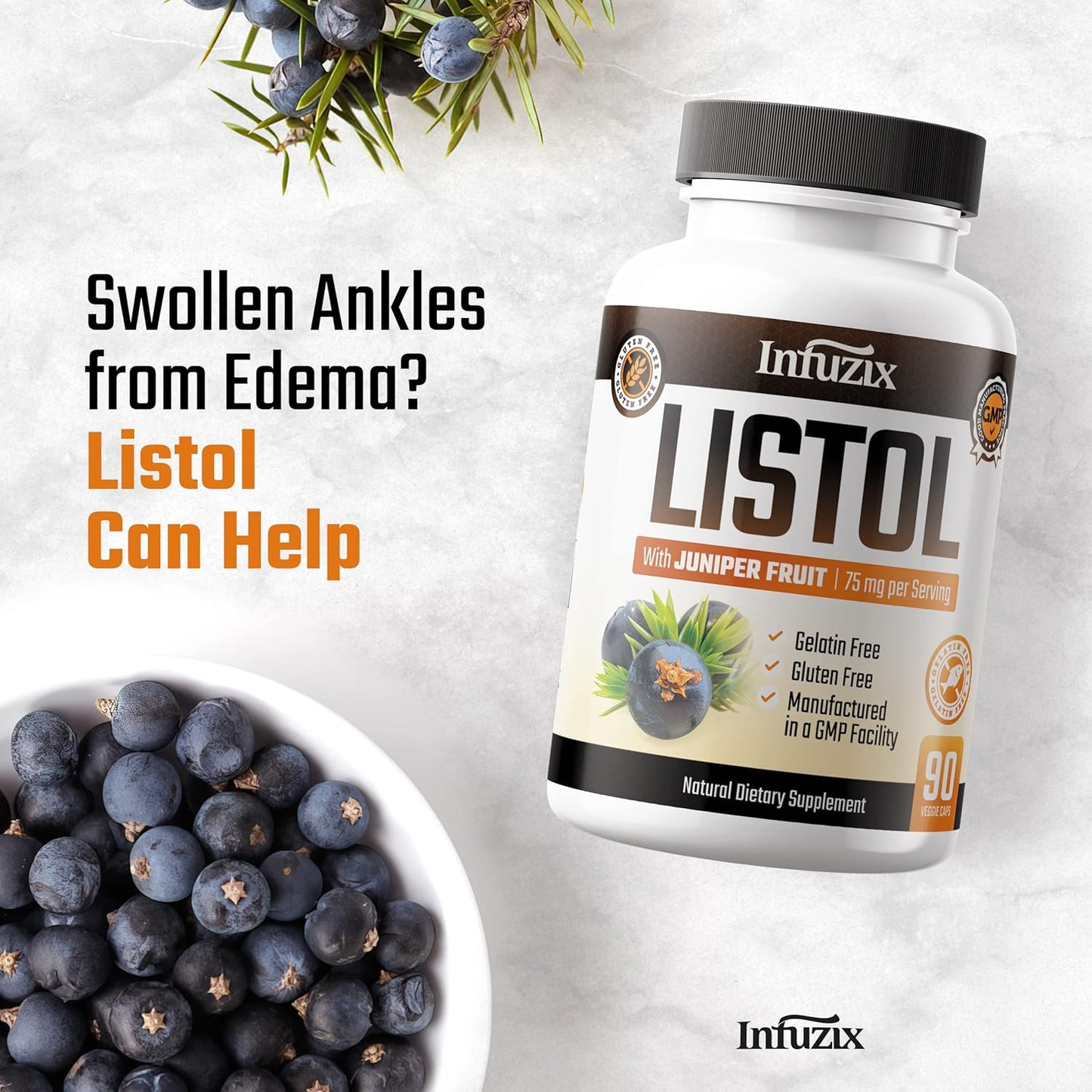 Infuzix Listol: Natural Diuretic for Swollen Feet, Ankles, Legs - Reduce Water Retention & Swelling for Improved Comfort and Mobility