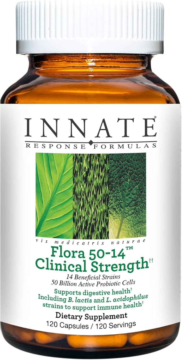 Innate Response Formulas Flora 50-14 Clinical Strength Probiotic Supplement - 50 Billion CFU - 14 Strains - Vegetarian, Non-GMO - 120 Capsules