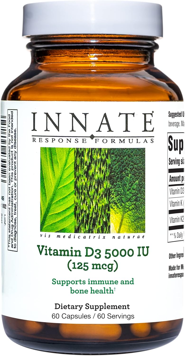 INNATE Response Formulas Vitamin D3 5000 IU - Immune & Bone Health Support - Vegetarian Capsules - 60 Servings