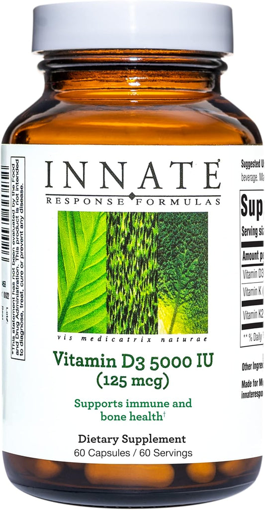 INNATE Response Formulas Vitamin D3 5000 IU - Immune & Bone Health Support - Vegetarian Capsules - 60 Servings