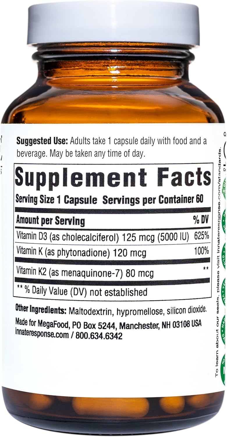 INNATE Response Formulas Vitamin D3 5000 IU - Immune & Bone Health Support - Vegetarian Capsules - 60 Servings