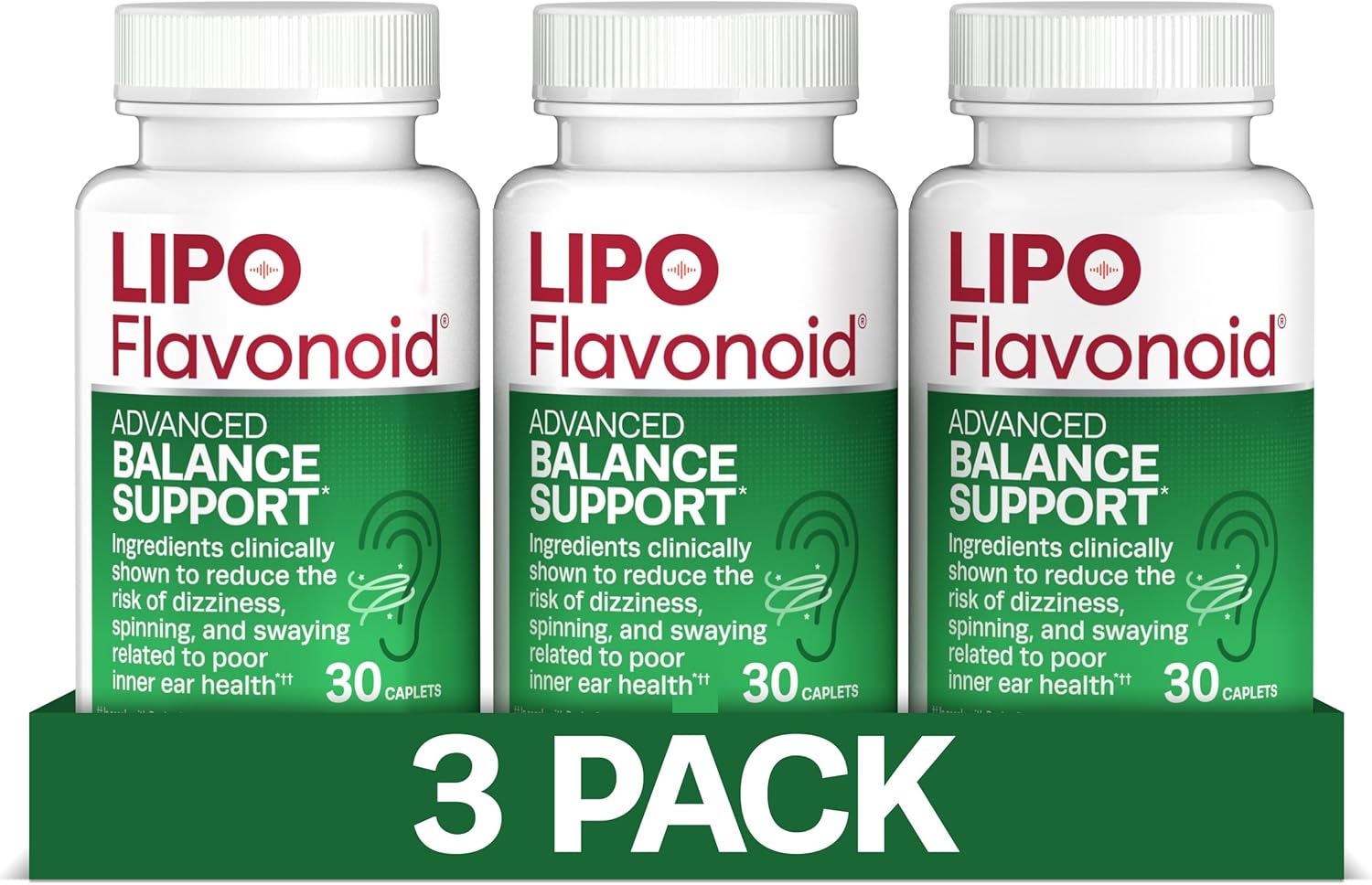 Inner Ear Health Support Supplement for Vertigo Relief - Lipo-Flavanoid Balance Formula - 30 ct, Pack of 3