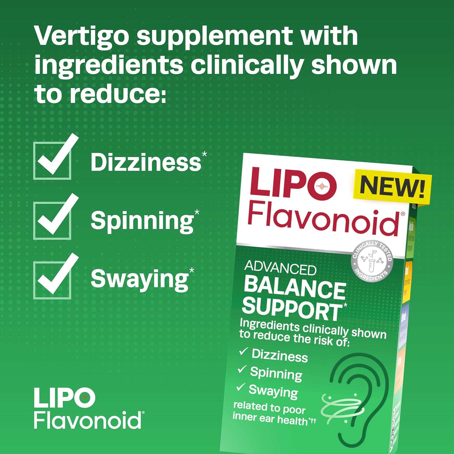 Inner Ear Health Support Supplement for Vertigo Relief - Lipo-Flavanoid Balance Formula - 30 ct, Pack of 3