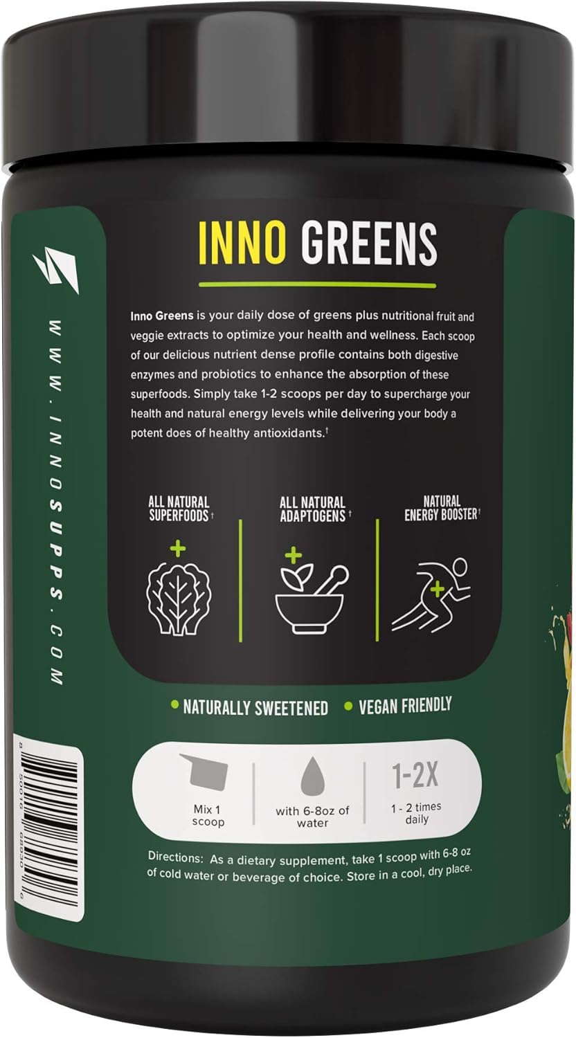 InnoSupps Inno Greens: Organic Superfoods with Probiotics - Antioxidant & Hydration Boost - 30 Servings