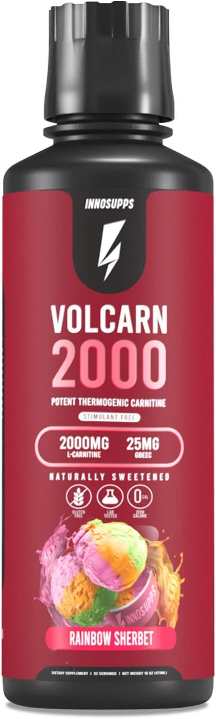 InnoSupps Volcarn 2000 - Energy-Boosting L-CARNITINE Liquid with ATP Enhancer, GBEEC | Enhances Focus, Caffeine-Free, No Artificial Sweeteners | 32 Servings (Rainbow Sherbet)