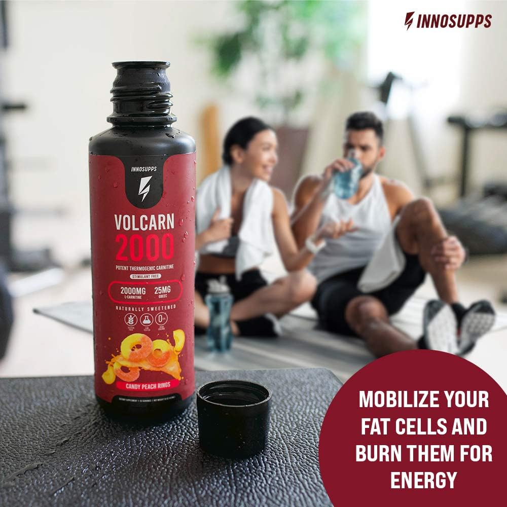 InnoSupps Volcarn 2000 - Energy-Boosting L-CARNITINE Liquid with ATP Enhancer, GBEEC | Enhances Focus, Caffeine-Free, No Artificial Sweeteners | 32 Servings (Rainbow Sherbet)