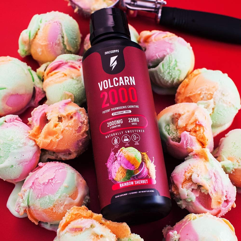 InnoSupps Volcarn 2000 - Energy-Boosting L-CARNITINE Liquid with ATP Enhancer, GBEEC | Enhances Focus, Caffeine-Free, No Artificial Sweeteners | 32 Servings (Rainbow Sherbet)