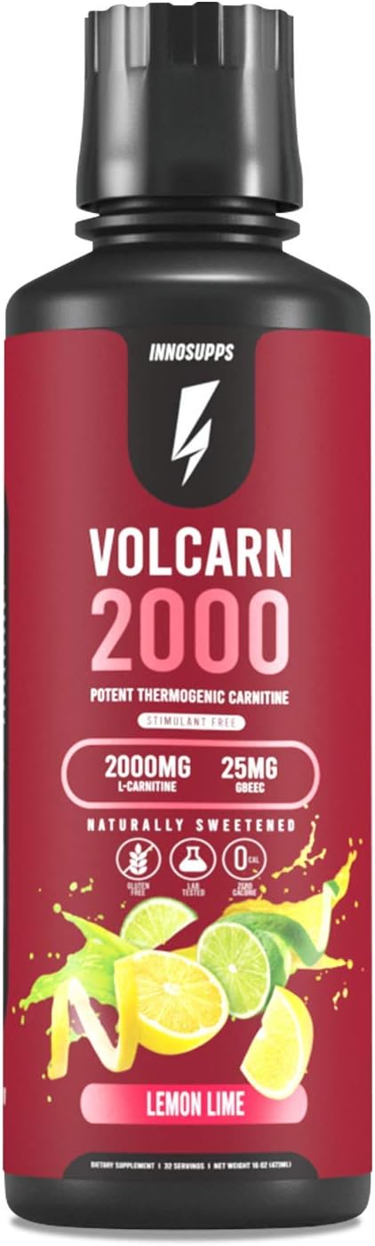 InnoSupps Volcarn 2000 - L-CARNITINE Liquid Energy Booster with ATP Enhancer - Lemon Lime Flavor - Caffeine Free - 32 Servings