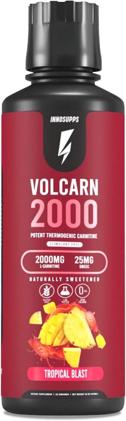 InnoSupps Volcarn 2000 - L-CARNITINE Liquid Energy Supplement with ATP Enhancer and GBEEC | Boosts Energy, Focus, Caffeine-Free, No Artificial Sweeteners | 32 Servings (Tropical Blast)