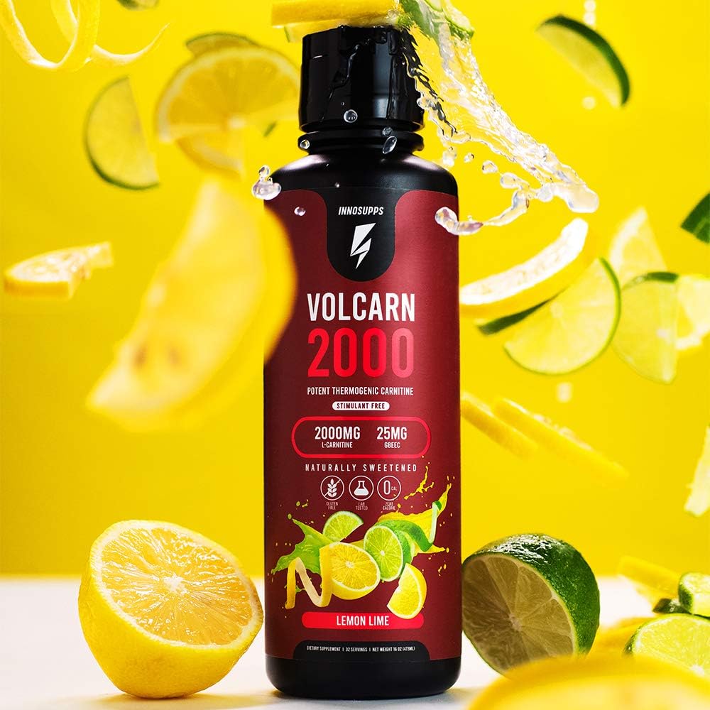 InnoSupps Volcarn 2000 - L-CARNITINE Liquid Energy Booster with ATP Enhancer - Lemon Lime Flavor - Caffeine Free - 32 Servings