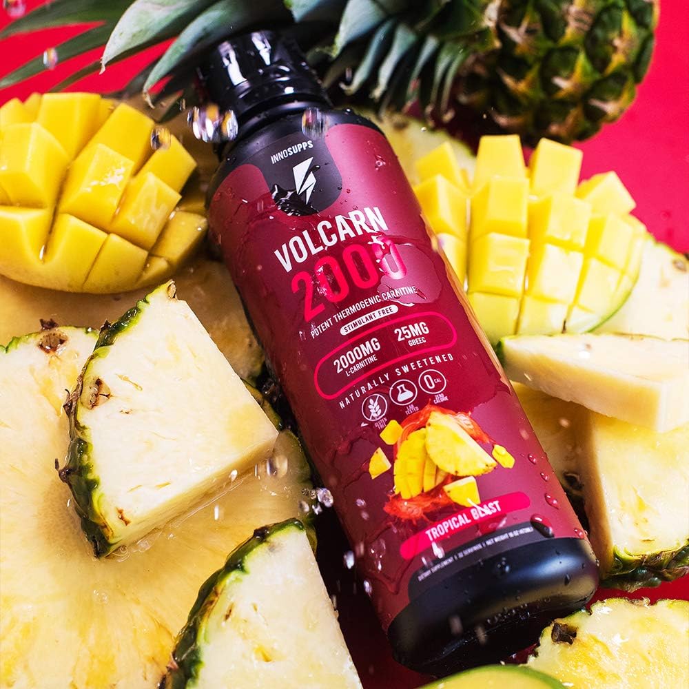 InnoSupps Volcarn 2000 - L-CARNITINE Liquid Energy Supplement with ATP Enhancer and GBEEC | Boosts Energy, Focus, Caffeine-Free, No Artificial Sweeteners | 32 Servings (Tropical Blast)