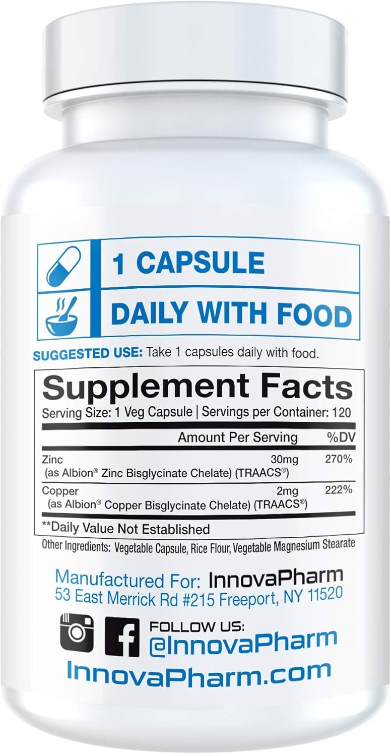 InnovaPharm Zinc and Copper Chelate Capsules - 120 Vegetarian Capsules