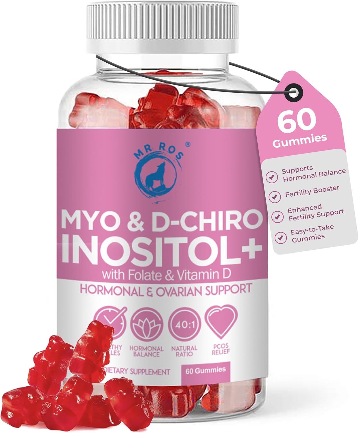Inositol Gummies with Folate & Vitamin D - 60 Gummies, Myo & D-Chiro Inositol Blend, 40:1 Ratio