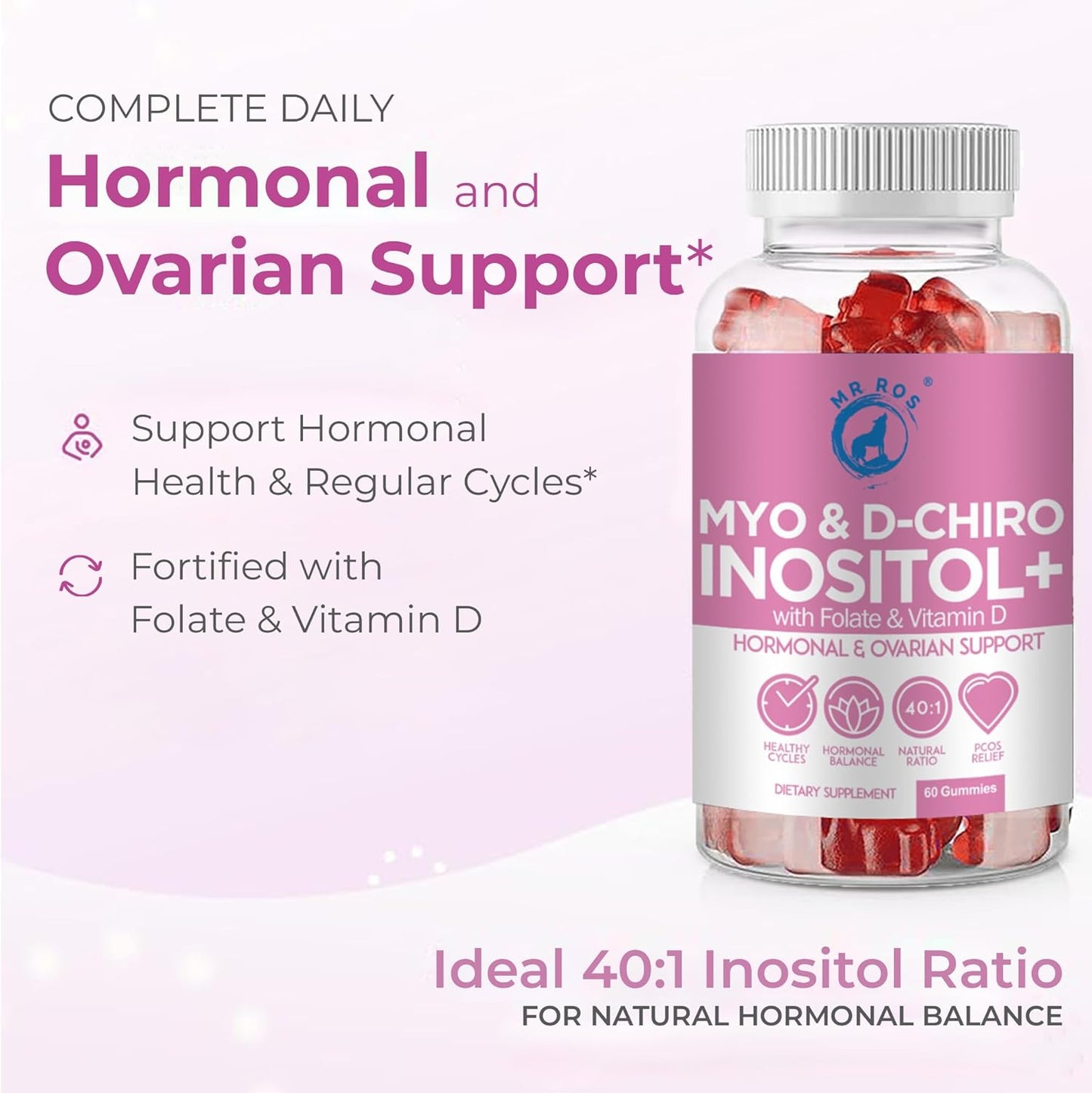 Inositol Gummies with Folate & Vitamin D - 60 Gummies, Myo & D-Chiro Inositol Blend, 40:1 Ratio