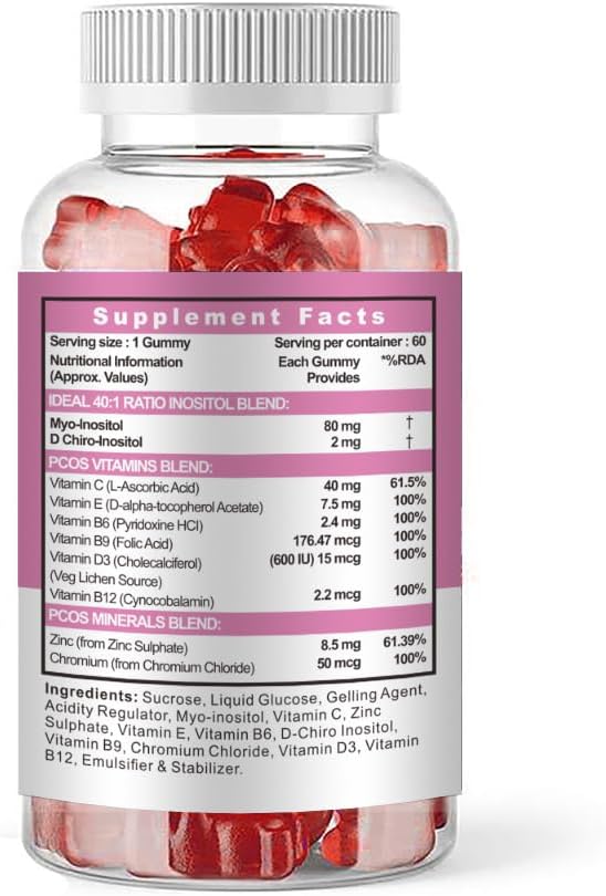 Inositol Gummies with Folate & Vitamin D - 60 Gummies, Myo & D-Chiro Inositol Blend, 40:1 Ratio