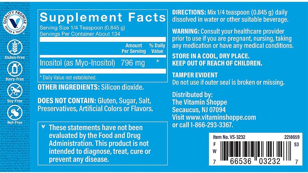 Inositol Powder for Brain Health - Unflavored - 4 oz. (134 Servings) from The Vitamin Shoppe