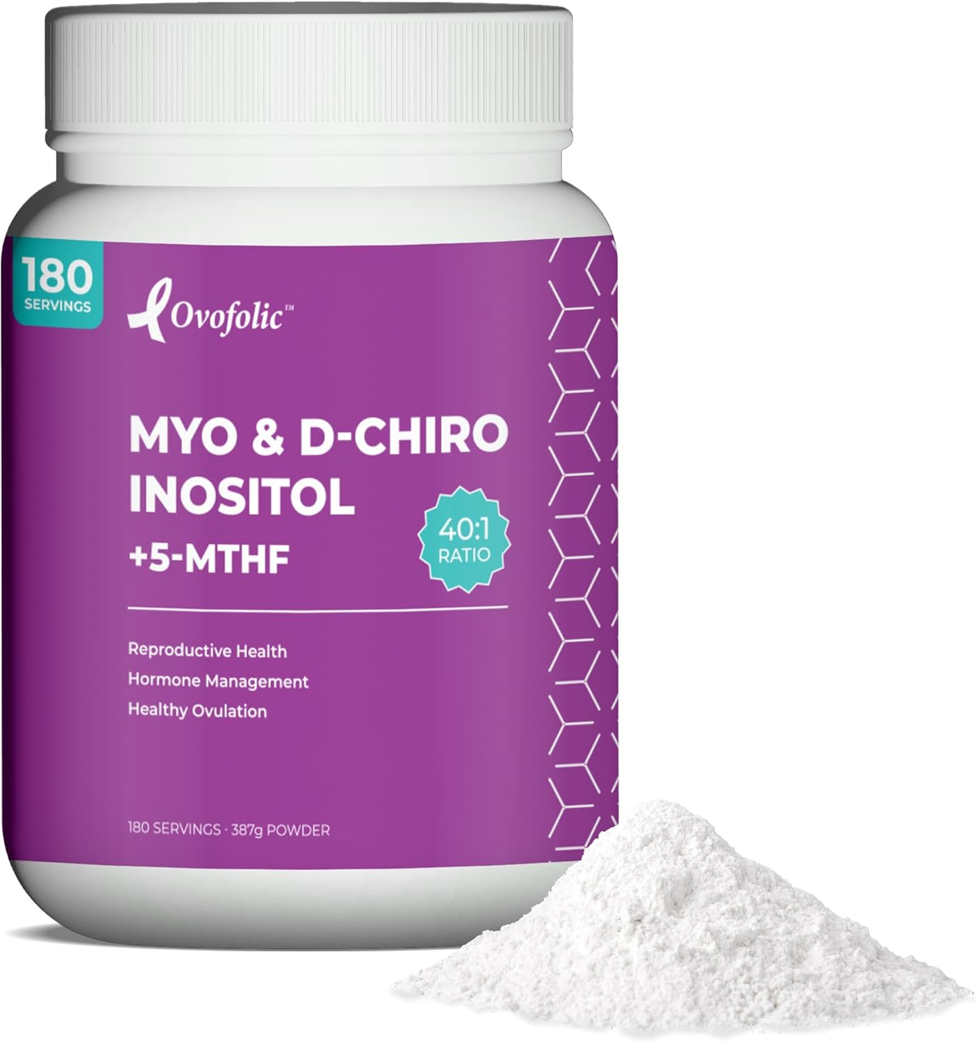 Inositol Supplement with Active Folate for Hormone Balance - 40:1 Ratio - 180 Servings, 387g Jar
