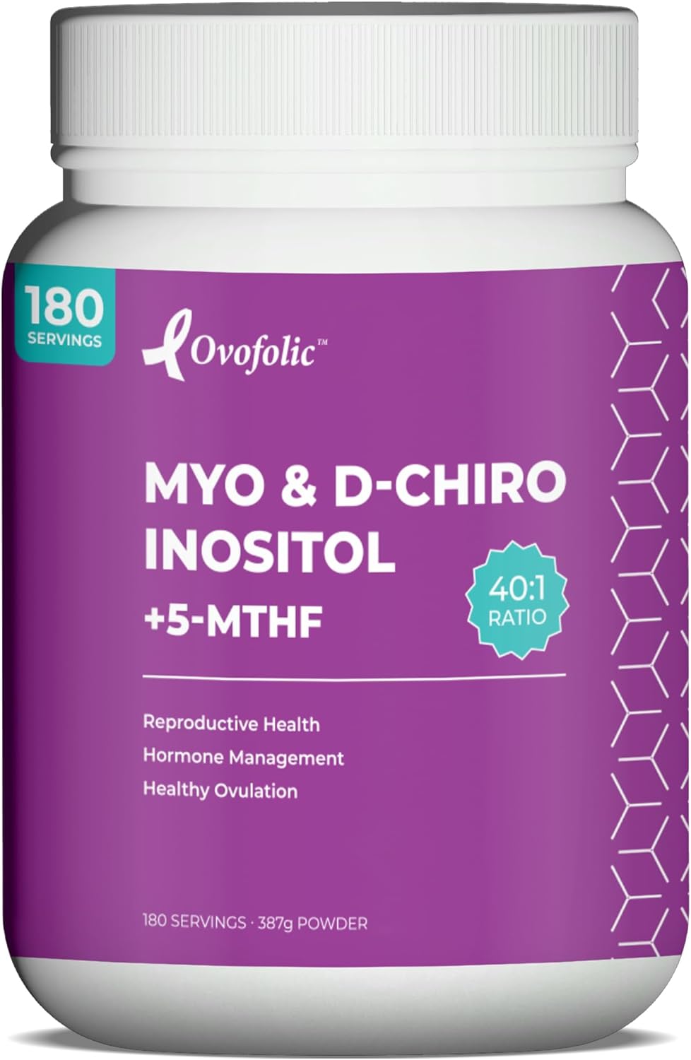 Inositol Supplement with Active Folate for Hormone Balance - 40:1 Ratio - 180 Servings, 387g Jar