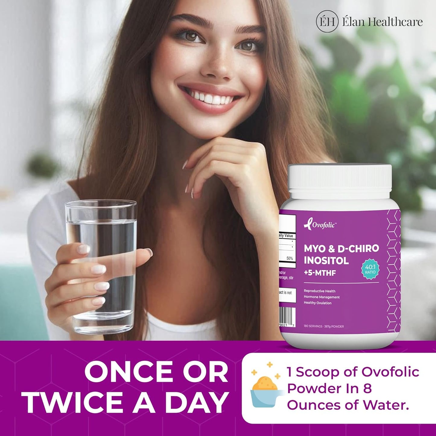 Inositol Supplement with Active Folate for Hormone Balance - 40:1 Ratio - 180 Servings, 387g Jar